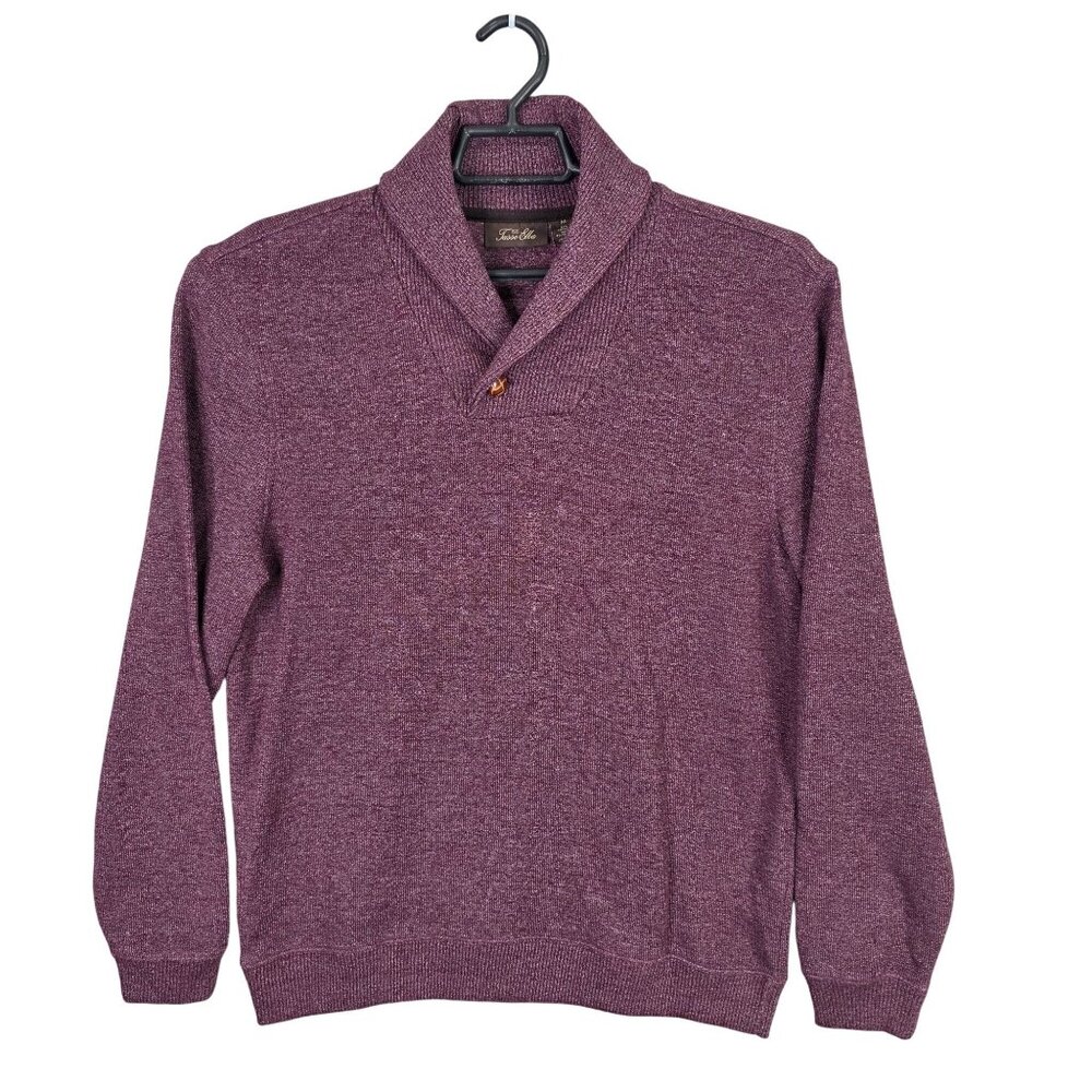 Mens Tasso Elba Purple Shawl Collar Sweater Cotton Polyester Blend Size M